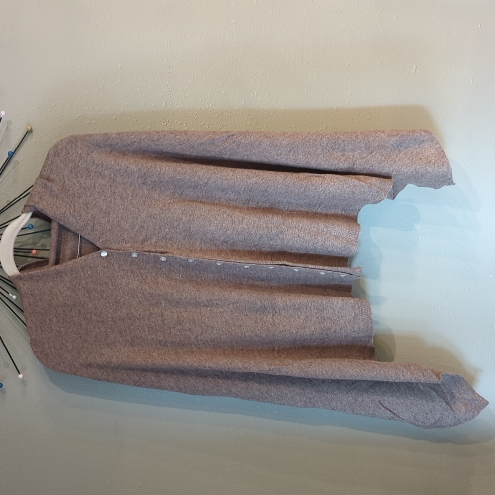 Charlie Paige Wool Angora Cashmere Blend Poncho Button Down Top Sweater Brown